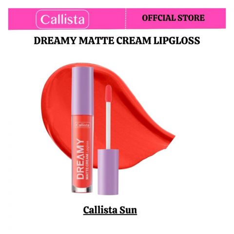 Callista Dreamy Matte Cream Lip Gloss, Vegan, Macadamia Oil, Vitamin E & Cruelty Free, 4ml, 202 Callista Sun