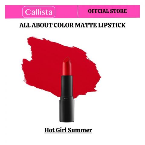 Callista All About Color Matte Lipstick, Vegan, Macadamia Oil, Vitamin E & Cruelty Free, 4g, 506 Hot Girl Summer