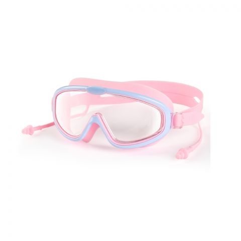 Swimming Goggles With Ear Plug For Children 6-12 Years, Wide View, Anti Fog, Anti UV, Big Lenses, Blue/Pink, 158AF