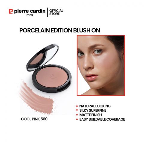 Pierre Cardin Paris Porcelain Edition Blush On, Natural Soft & Blendable, Silky Superfine Powder, 13g, Cool Pink 560