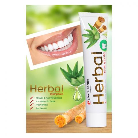 Pierre Cardin Paris Herbal Toothpaste With Aloe Vera, Miswak & Tea Tree, For Fresh Breath & Beautiful Smile