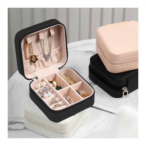 Inaaya Portable Mini Shiny Jewelry Storage Organizer Box For Rings, Earrings & Necklaces, Black, 100586