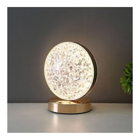 Inaaya Round Crystal Table Lamp, Rechargeable, 12 Hours Of Charging, RGBW, Tactile Switch, 101246