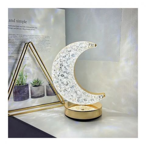 Inaaya Moon Crystal Table Lamp, Rechargeable, 12 Hours Of Charging, RGBW, Tactile Switch, 101248