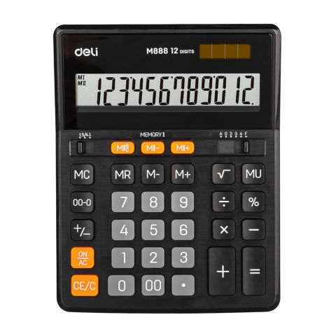 Deli 12-Digit Dual Memory Desktop Calculator, Black, EM888