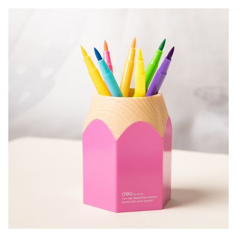 Deli Pencil Shape Kids Pen Holder & Desk Organizer, Pink, E9145