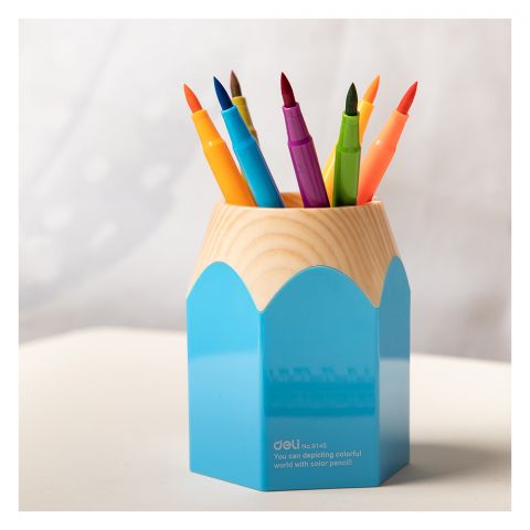 Deli Pencil Shape Kids Pen Holder & Desk Organizer, Blue, E9145