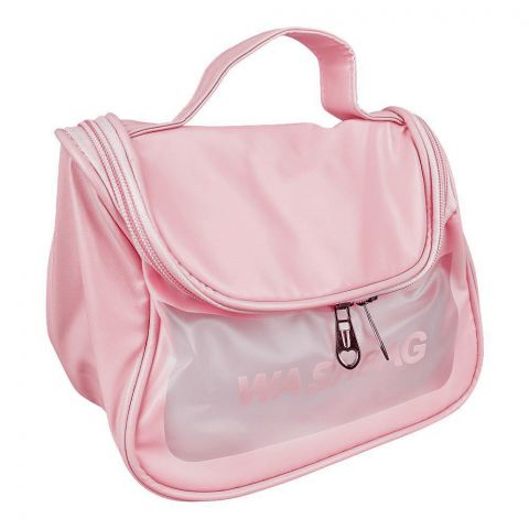 AJF PVC Multi-Functional Waterproof Cosmetic Bag With Hook For Travel, Pink