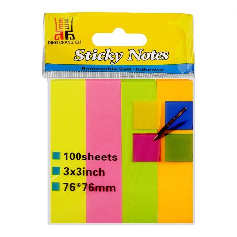 UBS Assorted Colors Sticky Notes, 3X3 Inches, 100 Sheets