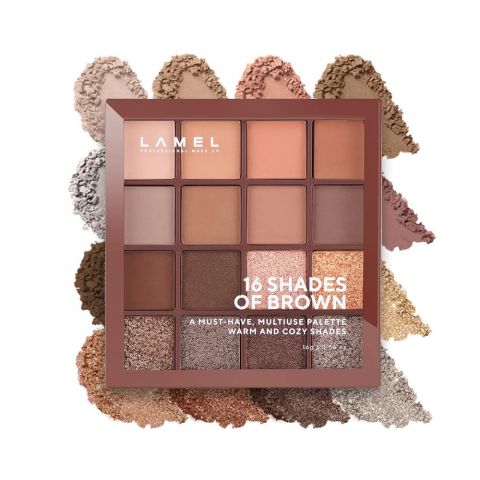 LAMEL 16 Shades Of Brown Shimmer and Matte Eyeshadow Palette, 16g, 16-3