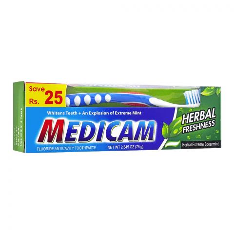 Medicam Herbal Freshness Toothpaste, 75g + FREE Toothbrush