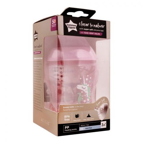 Tommee Tippee 0m+ Slow Flow Decorated Feeding Bottle 260ml (Pink) - 422571/38