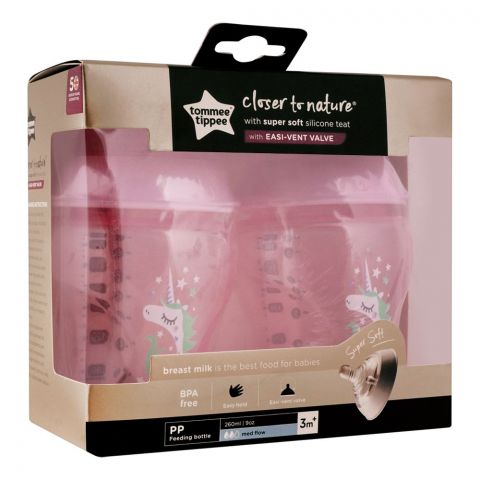 Tommee Tippee 2-Pack 0m+ Slow Flow Decorated Feeding Bottles 260ml (Pink) - 422581