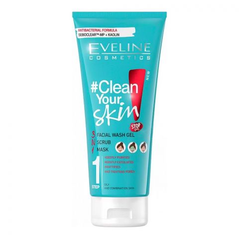 Eveline Clean Your Skin 3-In-1, Facial Wash Gel + Scrub + Mask, For Oily & Combination Skin, 200ml