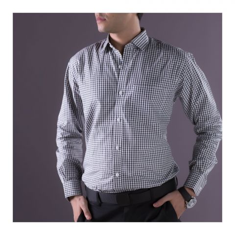 Basix Men's Small Check Shirt, Black & White, MFS-107