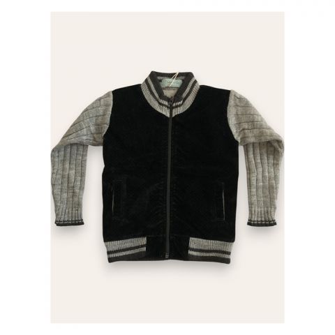 IXAMPLE Boys Suede Zipper Jacket, Grey & Black, IXBJK 15015