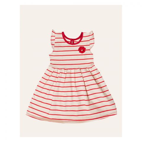 IXAMPLE Girls Red/Ecru Striped Jersey Dress