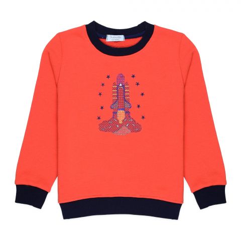 Ixample Boys Rocket Embroidered Sweatshirt, Orange, IXWBSS 65033