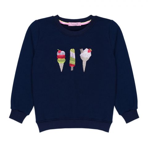 Ixample Girls Ice Cream Embroidered Sweatshirt, Navy Blue, IXWGSS 74036