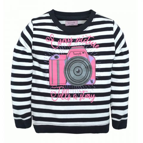 IXAMPLE Girls Striped Picture Sweatshirt, White & Navy, IXWGSS 740271