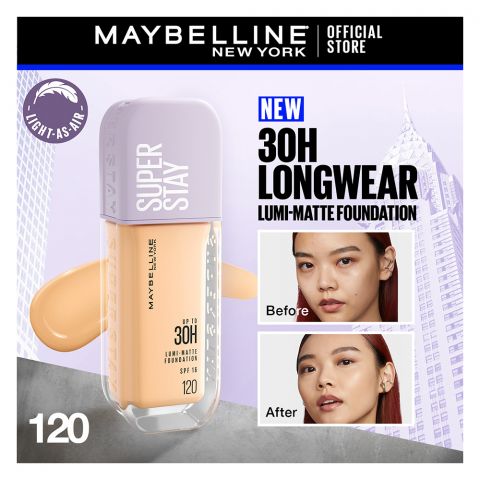 Maybelline Superstay Lumi Matte Liquid Foundation With SPF-16, 30H Weightless Longwear, 30ml, 120