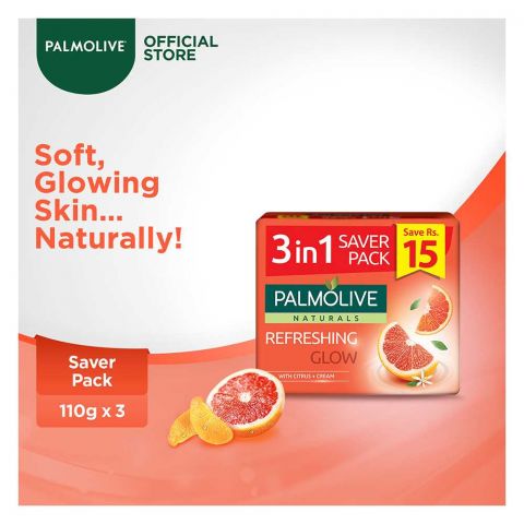 Palmolive Naturals Refreshing Glow Soap, 5-In-One Pack, 3x110g