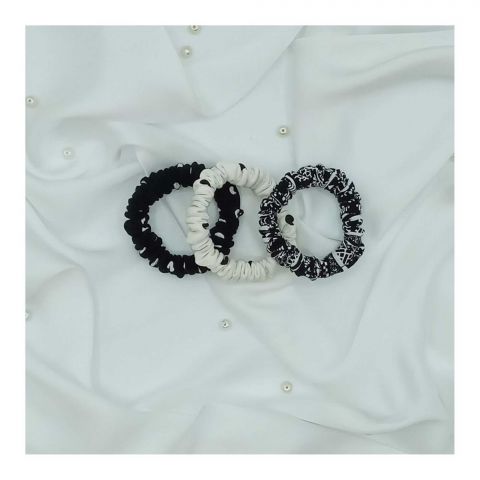 Sandeela Tinies Cotton/Linen Round Scrunchies, All Black & White, 3-Pack, M01-01-3009