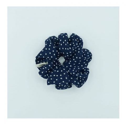 Sandeela Silk/Chiffon Classic Scrunchies Navy Blue & White Polka Dots, M03-02-1110