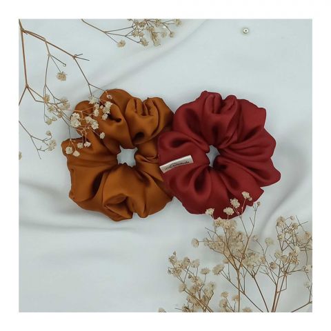 Sandeela Silk/Chiffon Classic Scrunchies, Maroon & Copper, 2-Pack, M03-02-2031
