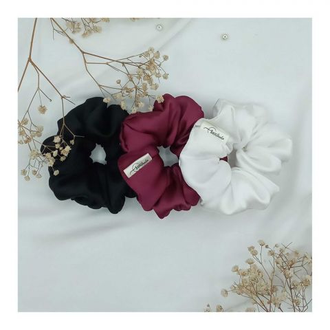 Sandeela Silk/Chiffon Classic Scrunchies, Black/Magenta/White, 3-Pack, M03-02-3009