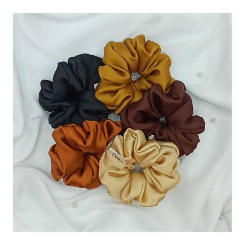 Sandeela Silk/Chiffon Classic Scrunchies, All Brown Shades, 5-Pack, M03-02-5010