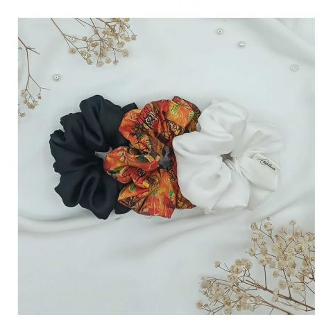 Sandeela Combo Classic Scrunchies, Black/Multi-Colored/White, 3-Pack, M03-08-3013