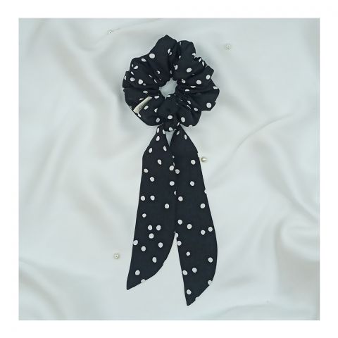 Sandeela Cotton/Linen Bow Scrunchies Black Polka, M07-01-1020