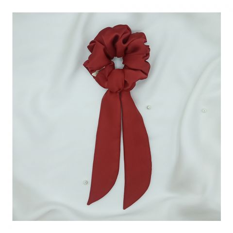 Sandeela Silk/Chiffon Bow Scrunchies Maroon, M07-02-1029