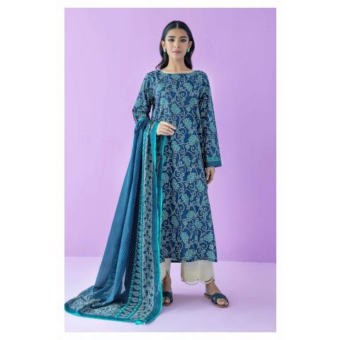 Unstitched 2 Piece Printed Lawn Shirt and Lawn Dupatta, Blue, 56214