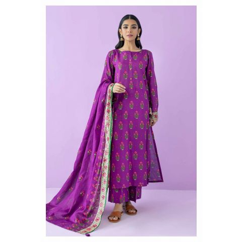 Unstitched 2 Piece Printed Lawn Shirt and Lawn Dupatta, Purple, 54600
