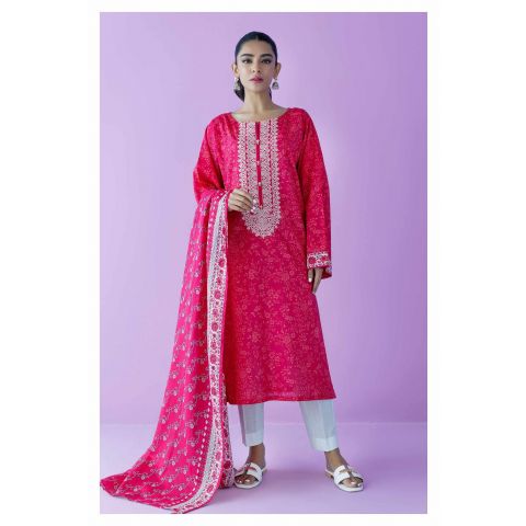 Unstitched 2 Piece Embroidered Lawn Shirt and Lawn Dupatta, Pink, 54595