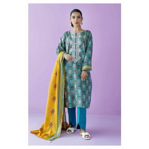 Unstitched 3 Piece Embroidered Lawn Shirt, Cambric Pant and Lawn Dupatta, Teal, 54250