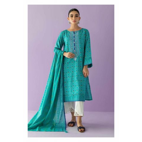 Orient Unstitched 2 Piece Embroidered Lawn Shirt And Lawn Dupatta, Teal, 52623