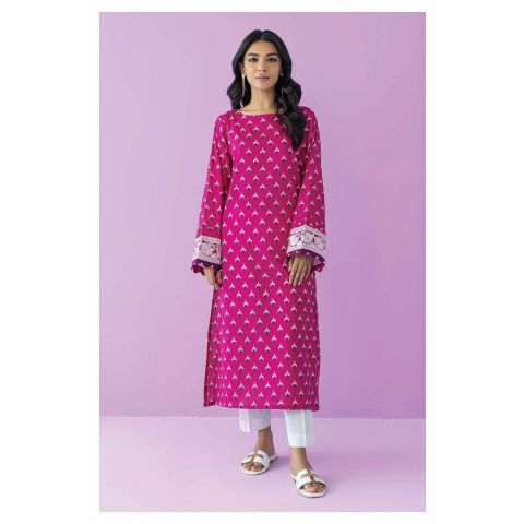 Unstitched 1 Piece Embroidered Lawn Shirt, Pink, 54807