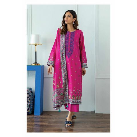 Orient Unstitched 3 Piece Embroidered Lawn Shirt, Cambric Pant And Lawn Dupatta, Pink, 52520