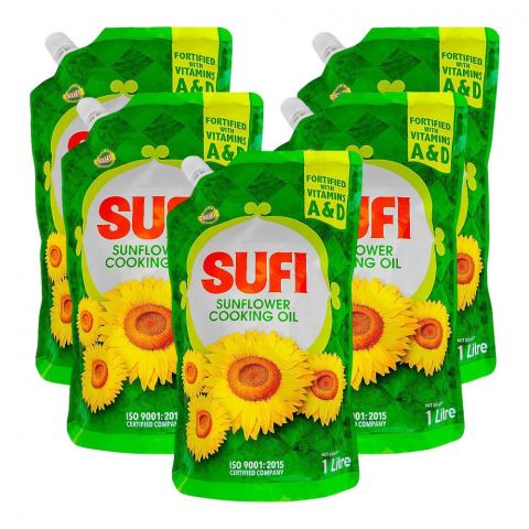 Sufi Sunflower Oil, 1 Liter Each, 5-Pack