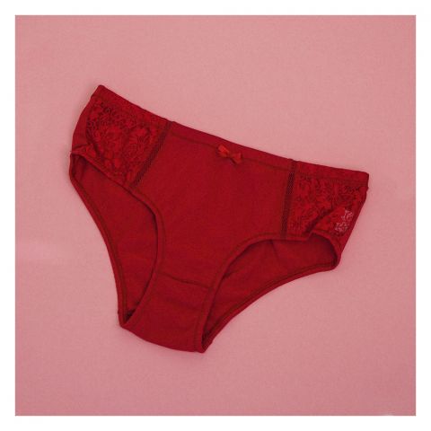 Poppy Everyday Essentials Brief Soft Cotton Panty With Side Panel Lace, Prevents Irritation & Rashes, Maroon, 03 Brief