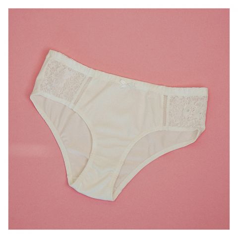 Poppy Everyday Essentials Brief Soft Cotton Panty With Side Panel Lace, Prevents Irritation & Rashes, White, 03 Brief