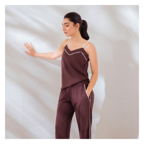 Poppy Pajama Set, Camisole & Pants, Lightweight Cotton Sleepwear For Women, Ideal For Summer, Dark Brown, 138