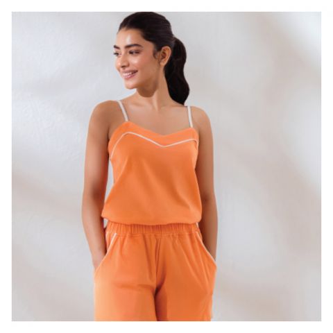 Poppy Pajama Set, Camisole & Pants, Lightweight Cotton Sleepwear For Women, Ideal For Summer, Orange, 138