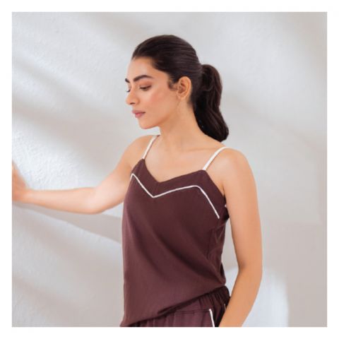 Poppy Pajama Set, Camisole & Shorts, Lightweight Cotton Sleepwear For Women, Ideal For Summer, Dark Brown, 139