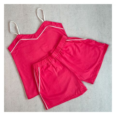 Poppy Pajama Set, Camisole & Shorts, Lightweight Cotton Sleepwear For Women, Ideal For Summer, Shocking Pink, 139