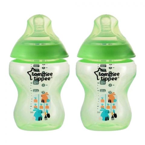 Tommee Tippee 2-Pack 0m+ Slow Flow Decorated Feeding Bottles 260ml (Green) - 422582