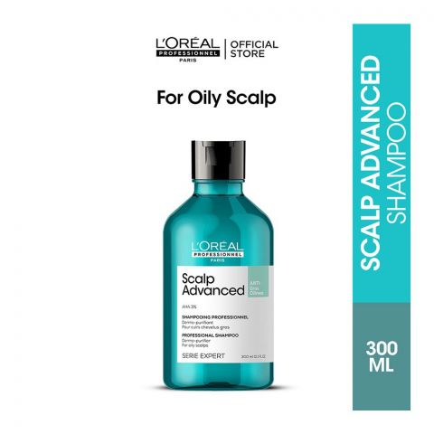 L'Oreal Professionnel Serie Expert Scalp Advanced AHA 3% Anti-Gras Oiliness Professional Shampoo, For Oily Scalps, 300ml